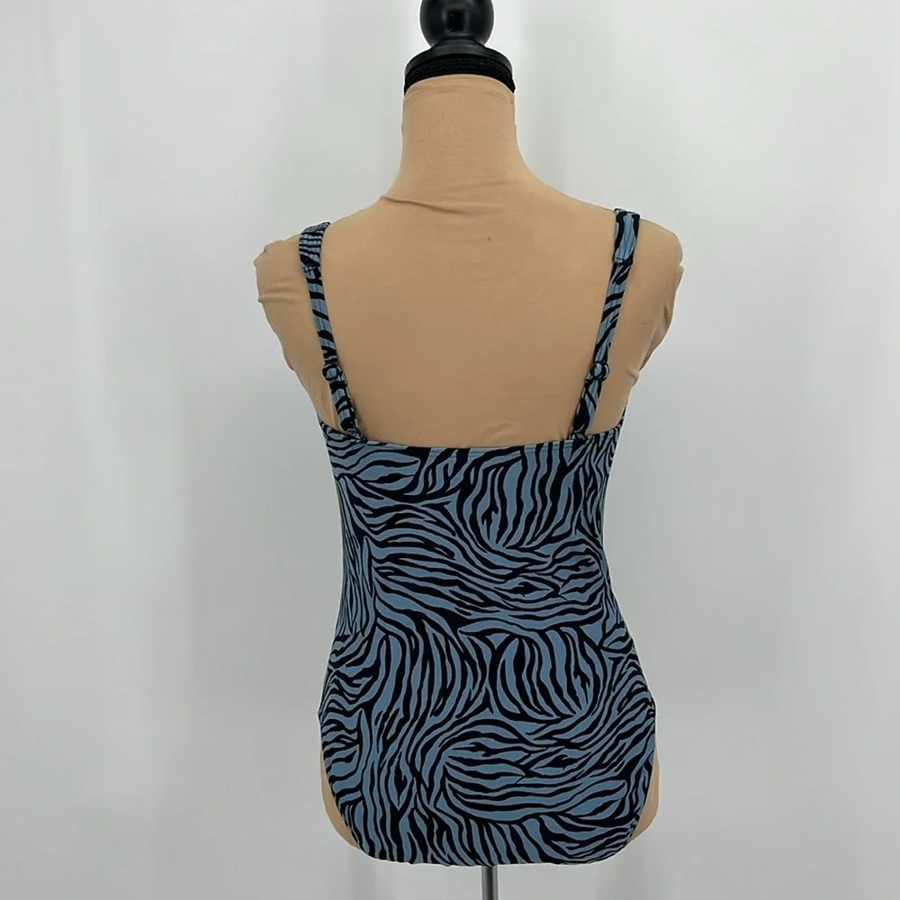 Bond eye Australia blue zebra print ruched one piece summer beach swimsuit sz 8 - Picture 3 of 7